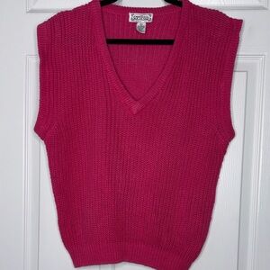 Erika V-Neck Sweater Vest in Vibrant Pink